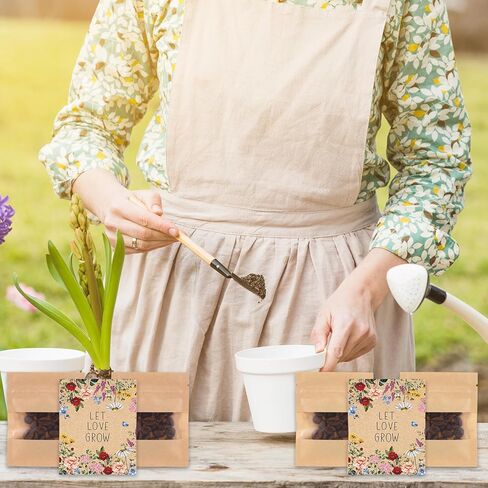 JarThenaAMCS 100 قطعة من مظاريف العملات المعدنية من بذور الزهور البرية، حقيبة قفل بسحاب من ورق الكرافت مع نافذة عتيقة من الزهور، عبوات بذور قابلة للإغلاق لبذور نباتات الخضروات والزهور، هدايا الحفلات in Kuwait