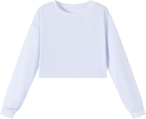 Girls Crop Tops Kids Long Sleeve Pullover Sweatshirts Crew Neck Casual Shirts Solid Color Blouses Loose Fit Clothes in Saudi Arabia