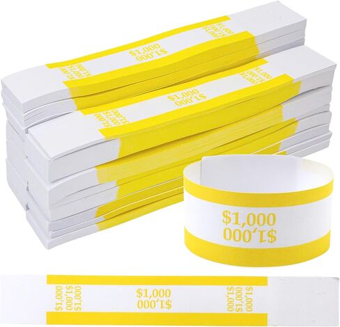 1000PCS Dollar Bands Money Straps – $1000 Yellow Currency Straps Bill Wrappers Money Bands to Organize Bills in ABA Standard Colors, Self-Adhesive for Cash Dollar Wraps Bundles, 7.5 x 1.15 Inches in Saudi Arabia