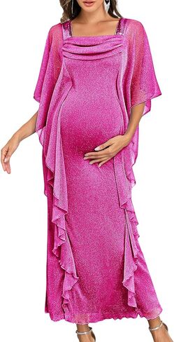 CYCLAMEN Formal Maternity Dress Ruffles Flowy Sparkly Maxi Evening Gown Baby Shower Wedding Guest Photoshoot Pregancy Gala in Saudi Arabia