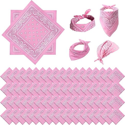 200 عبوة من عصابات الرأس الوردية البيزلي، منديل وشاح من البوليستر لراعي البقر مقاس 22 × 21 بوصة للنساء والرجال والأطفال والحفلات والاستخدام في الهواء الطلق in Kuwait