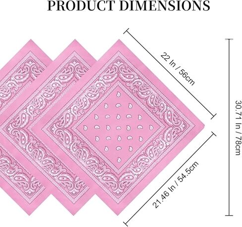 200 عبوة من عصابات الرأس الوردية البيزلي، منديل وشاح من البوليستر لراعي البقر مقاس 22 × 21 بوصة للنساء والرجال والأطفال والحفلات والاستخدام في الهواء الطلق in Kuwait