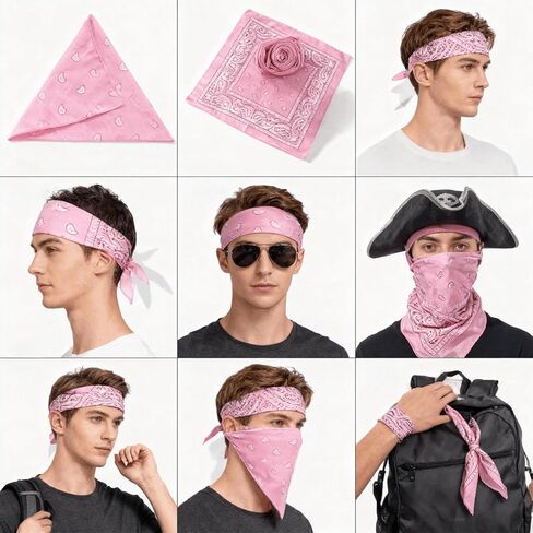 200 عبوة من عصابات الرأس الوردية البيزلي، منديل وشاح من البوليستر لراعي البقر مقاس 22 × 21 بوصة للنساء والرجال والأطفال والحفلات والاستخدام في الهواء الطلق in Kuwait