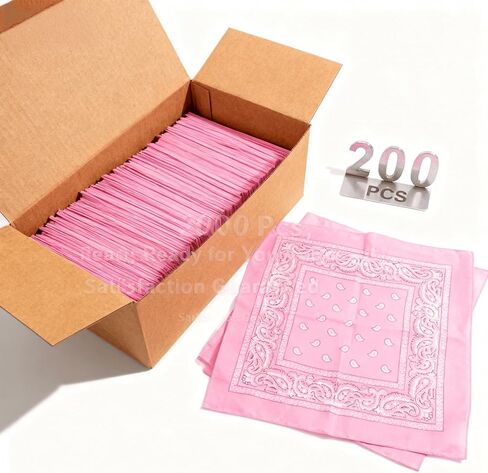 200 عبوة من عصابات الرأس الوردية البيزلي، منديل وشاح من البوليستر لراعي البقر مقاس 22 × 21 بوصة للنساء والرجال والأطفال والحفلات والاستخدام في الهواء الطلق in Kuwait