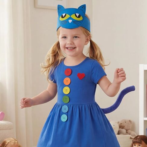 Blue Cat Costume Set with Cat Headband and Tail, Heart Button Stickers Accessories for Read Book Day Dress Up Halloween Party Cosplay in Saudi Arabia
