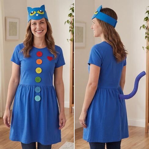 Blue Cat Costume Set with Cat Headband and Tail, Heart Button Stickers Accessories for Read Book Day Dress Up Halloween Party Cosplay in Saudi Arabia