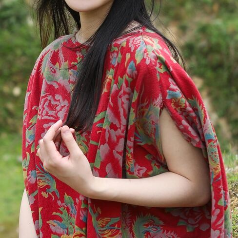 Vintage Peony Maxi Dress for Women 2025 Cotton Boho Dress with Asymmetrical Hem Raglan Sleeves Kaftan Summer in Saudi Arabia