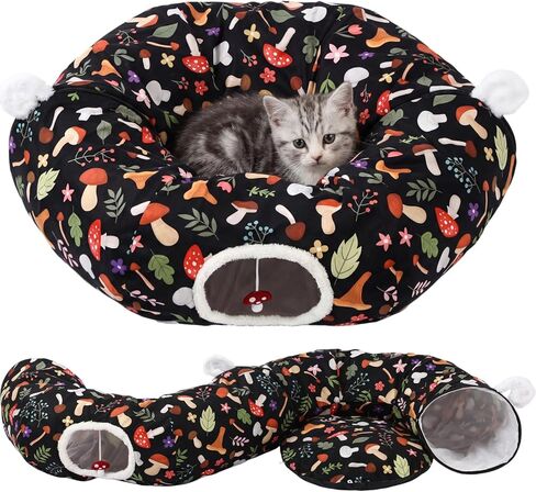 Aliceset Halloween Cat Tunnel Bed for Indoor Cats 3ft x 3ft x 10in Foldable Cat Donut Tunnel with Washable Cushion Halloween Spider Pet Peekaboo Cave Toy for Small Kitten Kitty in Saudi Arabia