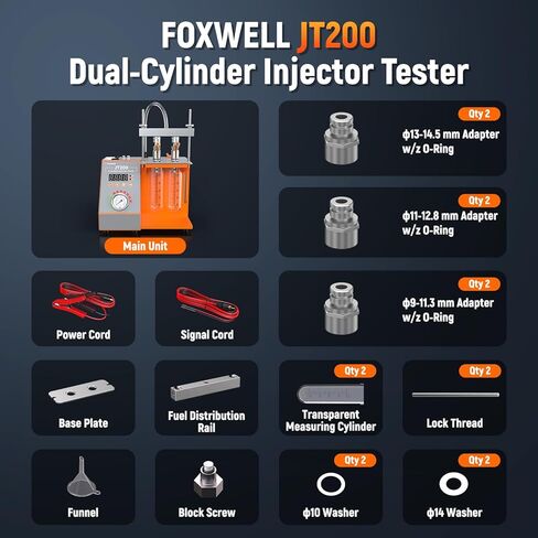جهاز اختبار حاقن الوقود FOXWELL JT200، إصلاح اختلال المحرك والخمول الخام - تصور نمط الرش وحجمه، أداة تشخيص نظام حقن الوقود التلقائي لحقن الدراجات النارية والسيارات 6 فولت/12 فولت MPI in Kuwait