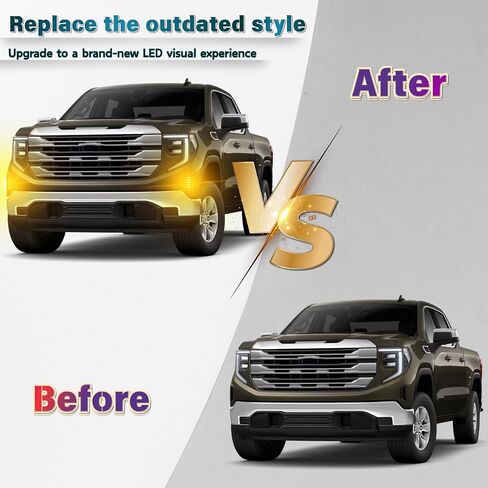 مصابيح الضباب الأمامية LED تناسب 2022-2026 GMC Sierra 1500 (ليست محدودة/ AT4X) مصابيح جانبية لغطاء الشبكة، ملحقات مصابيح إشارة الانعطاف المتسلسلة باللون الأبيض DRL والعنبر in Kuwait