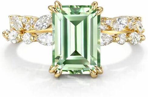 قطع الزمرد الأخضر الياقوت خاتم الخطوبة مجموعة 2PCS الصلبة الذهب الأصفر مجوهرات الزفاف الزفاف مع ماركيز العنقودية الفرقة هدية عيد ميلاد لها in Kuwait