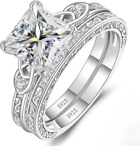 3CT Princess Cut Moissanite Wedding Bridal Ring Set for Women, Celtic Knot D Color VVS1,Engagement Promise Anniversary Rings with Certificate,Birthday Christmas Gift, Size 5-10 in Saudi Arabia