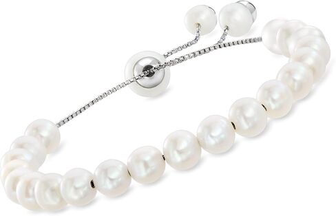 Ross-Simons 6-9mm Cultured Pearl Bolo Bracelet in Sterling Silver in Saudi Arabia