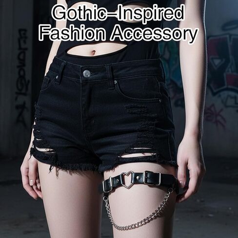 2 Pcs Leather Leg Garter with Chains, Adjustable Thigh Belt Women Black Thigh Garter Belt Elastic Leg Ring for Women, Metal Heart Shape Design for Cosplay, Halloween Party, Outfits (Black) in Saudi Arabia