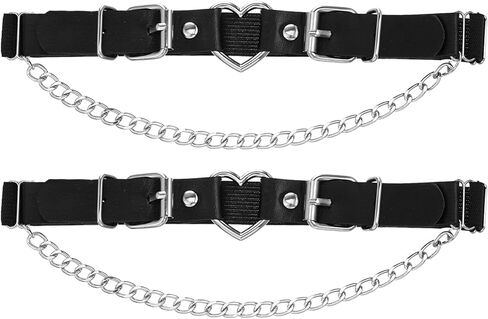2 Pcs Leather Leg Garter with Chains, Adjustable Thigh Belt Women Black Thigh Garter Belt Elastic Leg Ring for Women, Metal Heart Shape Design for Cosplay, Halloween Party, Outfits (Black) in Saudi Arabia