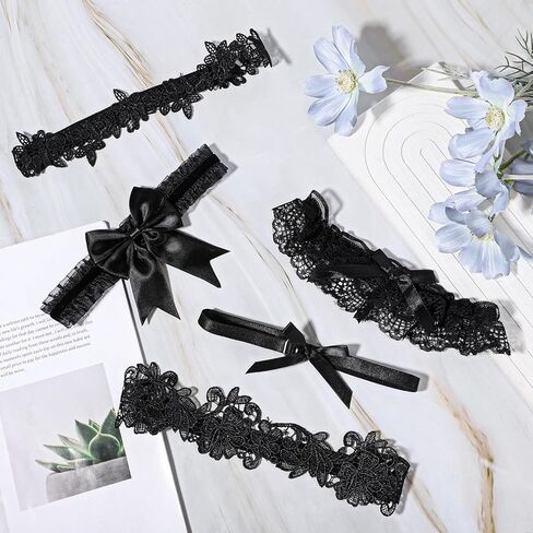 5 Pcs Wedding Garter for Bride Lady Women Lace Garter Black Garters Belt Garters Tossing Thigh Garteres Legthigh Garteres Belt Bowknot Elastic Leg Ring for Bride Black Bowknot Floral Belts Party Prom in Saudi Arabia