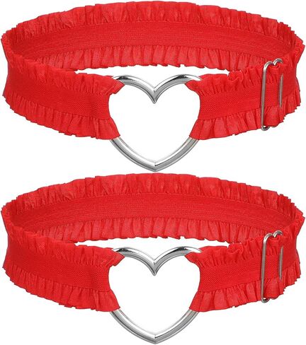 2Pcs Red Garter Belt - Heart Adjustable leg garters For Women - Elastic Lace Garter For Valentine's Day Wedding, Bride, Parties, Cosplay Fashion Accessories in Saudi Arabia