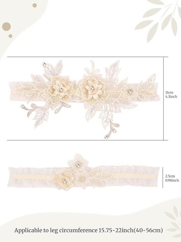 Elegant Ivory Garters for Bride, Wedding Garter Set for Bride with Floral Lace & Rhinestones, Secure Comfort Fit for the Toss Tradition and a Cherished Keepsake, Timeless Bridal Essential in Saudi Arabia