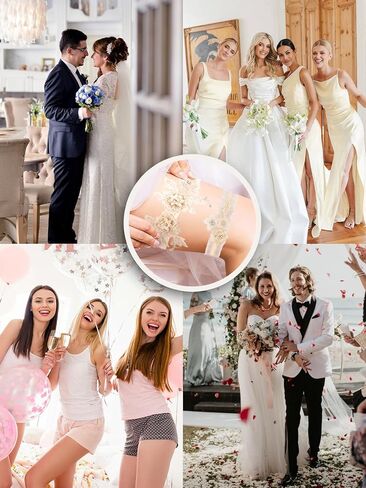 Elegant Ivory Garters for Bride, Wedding Garter Set for Bride with Floral Lace & Rhinestones, Secure Comfort Fit for the Toss Tradition and a Cherished Keepsake, Timeless Bridal Essential in Saudi Arabia