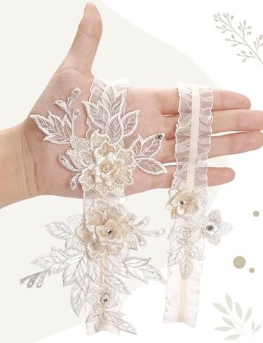 Elegant Ivory Garters for Bride, Wedding Garter Set for Bride with Floral Lace & Rhinestones, Secure Comfort Fit for the Toss Tradition and a Cherished Keepsake, Timeless Bridal Essential in Saudi Arabia