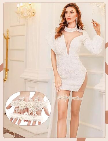 Elegant Ivory Garters for Bride, Wedding Garter Set for Bride with Floral Lace & Rhinestones, Secure Comfort Fit for the Toss Tradition and a Cherished Keepsake, Timeless Bridal Essential in Saudi Arabia
