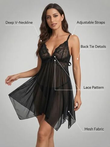 Women Lingerie V Neck Sexy Nightwear Sleepwear ，lingerie sets for women sexy Mesh Nightgown-women's exotic lingerie sets in Saudi Arabia