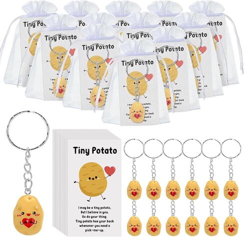 Kigley 30 Sets Valentine Inspirational Potato Keychain Bulk Mini Resin Cute Realistic Potato with Funny Card Organza Bag Positive Emotional Support for Employee Coworkers valentine's day Team Gifts in Saudi Arabia