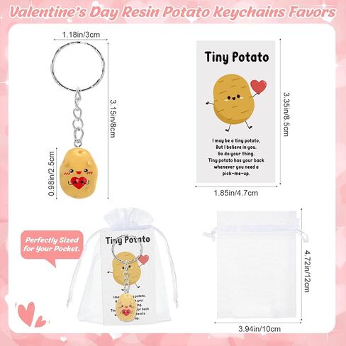 Kigley 30 Sets Valentine Inspirational Potato Keychain Bulk Mini Resin Cute Realistic Potato with Funny Card Organza Bag Positive Emotional Support for Employee Coworkers valentine's day Team Gifts in Saudi Arabia