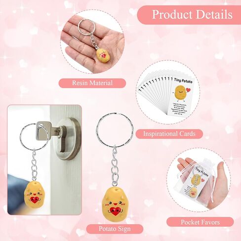 Kigley 30 Sets Valentine Inspirational Potato Keychain Bulk Mini Resin Cute Realistic Potato with Funny Card Organza Bag Positive Emotional Support for Employee Coworkers valentine's day Team Gifts in Saudi Arabia