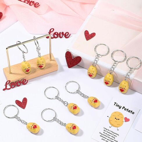 Kigley 30 Sets Valentine Inspirational Potato Keychain Bulk Mini Resin Cute Realistic Potato with Funny Card Organza Bag Positive Emotional Support for Employee Coworkers valentine's day Team Gifts in Saudi Arabia