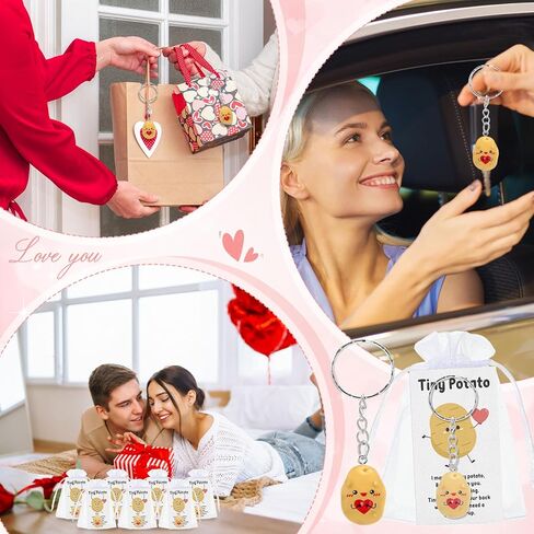 Kigley 30 Sets Valentine Inspirational Potato Keychain Bulk Mini Resin Cute Realistic Potato with Funny Card Organza Bag Positive Emotional Support for Employee Coworkers valentine's day Team Gifts in Saudi Arabia