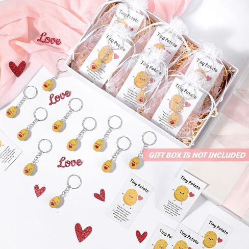 Kigley 30 Sets Valentine Inspirational Potato Keychain Bulk Mini Resin Cute Realistic Potato with Funny Card Organza Bag Positive Emotional Support for Employee Coworkers valentine's day Team Gifts in Saudi Arabia