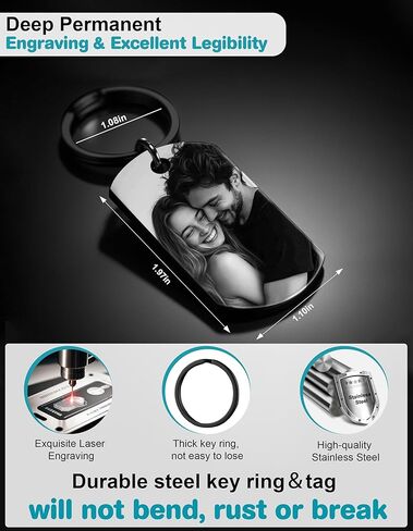 Custom Keychain with Picture - Personalized Keychains with Photo Text Customized Engraved Key Chain Gifts (01 Photo & Text - Black) in Saudi Arabia