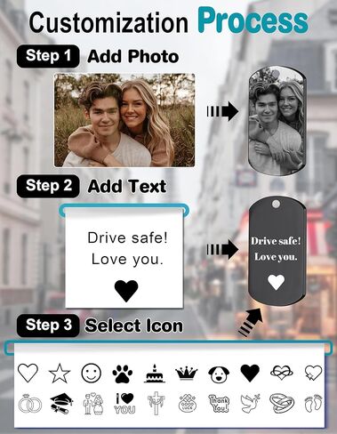 Custom Keychain with Picture - Personalized Keychains with Photo Text Customized Engraved Key Chain Gifts (01 Photo & Text - Black) in Saudi Arabia