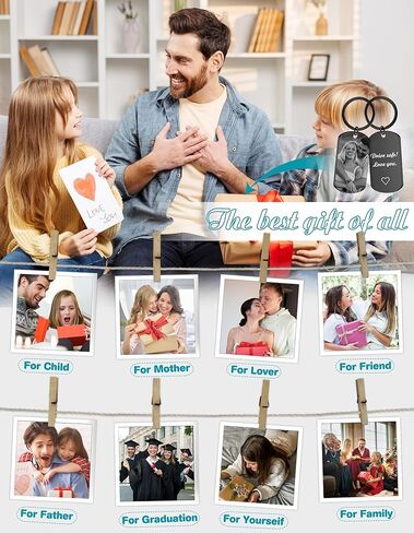 Custom Keychain with Picture - Personalized Keychains with Photo Text Customized Engraved Key Chain Gifts (01 Photo & Text - Black) in Saudi Arabia