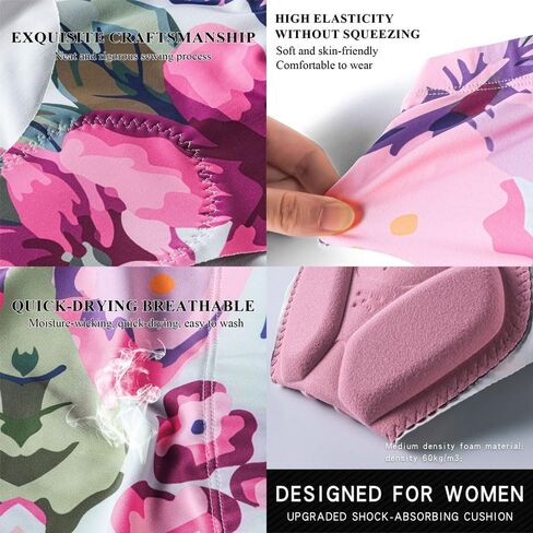 Women’s Printed Cycling Underwear with 4D Foam+Gel Padding – Lightweight, Stretch, Odor Control, Sit-Bone Relief for Cycling & Spin(p002,l) in Saudi Arabia