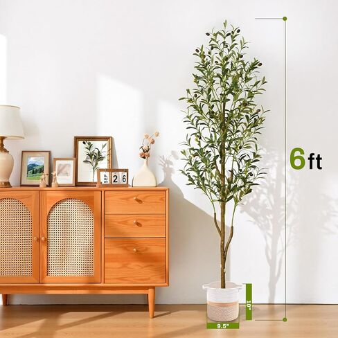 Waipfaru Artificial Olive Tree, 6FT Tall Faux Olive Trees with Planter & Basket, Artificial Plants Indoor with Natural Wood Trunk and Realistic Fruits for Home Decor Office Living Room in Saudi Arabia