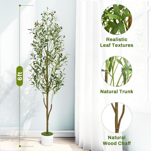 Waipfaru Artificial Olive Tree, 6FT Tall Faux Olive Trees with Planter & Basket, Artificial Plants Indoor with Natural Wood Trunk and Realistic Fruits for Home Decor Office Living Room in Saudi Arabia