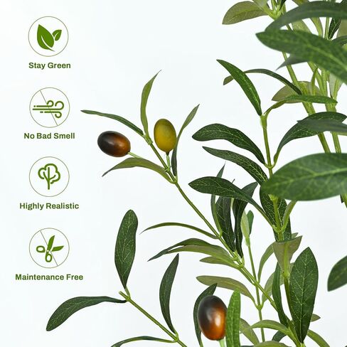 Waipfaru Artificial Olive Tree, 6FT Tall Faux Olive Trees with Planter & Basket, Artificial Plants Indoor with Natural Wood Trunk and Realistic Fruits for Home Decor Office Living Room in Saudi Arabia