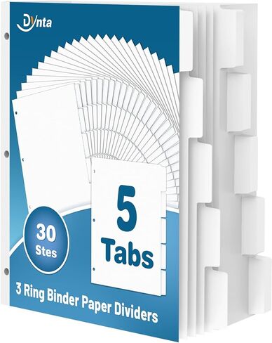 Dynta Binder Dividers with 5 Tabs Bulk 250 Packs (50 Sets) Colorful 8.5 × 11 بوصة لثلاثة موثق حلقة ، وحجم رسالة ، 5 ألوان ورقة متينة 3 ثقب فهرس الفهرس للطلاب ، والأطفال ، والنساء in Saudi Arabia