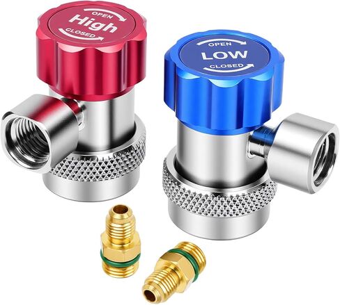 2PCS R134a تكييف الهواء محول مقرنة سريعة، قابل للتعديل 1/4 في محولات قياس الضغط العالي والمنخفض وتجهيزات خرطوم التيار المتردد لنظام التيار المتردد للسيارة R134a in Kuwait