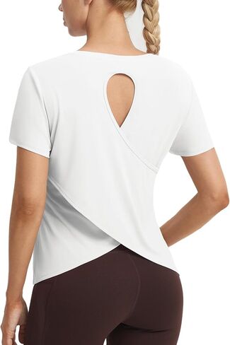 baleaf Women's Short Sleeve Athletic Shirts Open Back Workout Tops Quick Dry Loose Fit Gym Running Yoga T-Shirts UPF 50+ in Saudi Arabia