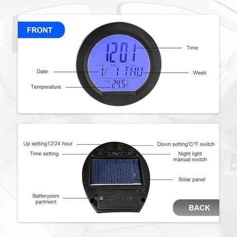 ساعة ميزان حرارة السيارة الرقمية، ساعة شاشة LCD لاصقة على لوحة القيادة مع إضاءة خلفية تلقائية في الليل، عرض درجة الحرارة فهرنهايت على مدار 24 ساعة للمكتب المنزلي للسيارة in Kuwait