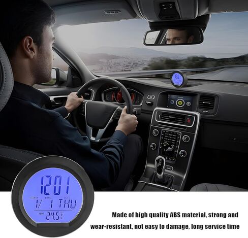ساعة ميزان حرارة السيارة الرقمية، ساعة شاشة LCD لاصقة على لوحة القيادة مع إضاءة خلفية تلقائية في الليل، عرض درجة الحرارة فهرنهايت على مدار 24 ساعة للمكتب المنزلي للسيارة in Kuwait
