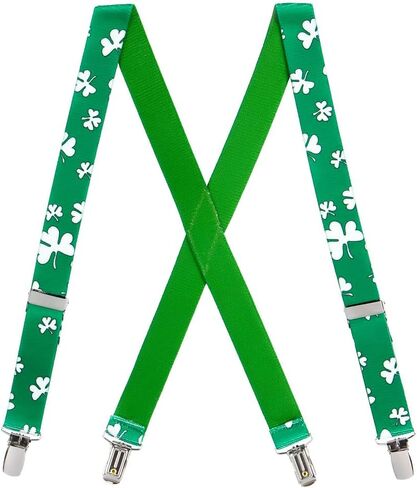 Suspender Store Kids' Novelty Shamrock Suspenders - 1-Inch Wide Elastic - Sewn X-Back - Clip - 3 Sizes in Saudi Arabia