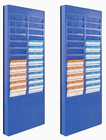 2 Pack Blue Time Card Holder, Wall-Mounted Job Ticket Display Rack for Offices, Classrooms, Retail Stores - 50 Slots, 85mm Slot Width, Durable and Organized Solution in Saudi Arabia