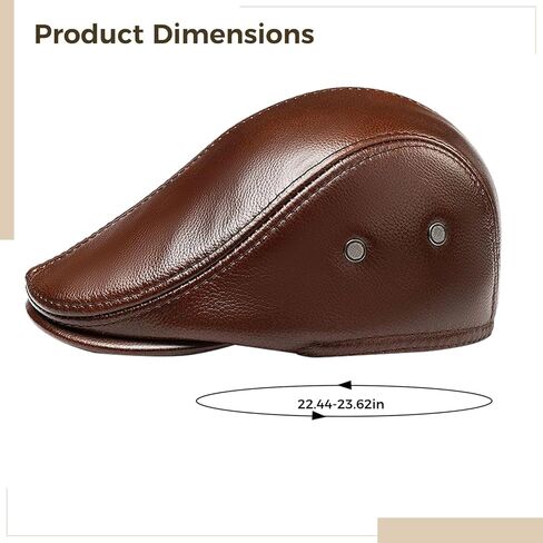 Men's Winter Brown Leather Newsboy Hat, Adjustable Hunting Cap with Concealed Ear Flap, Fits 22.4 to 23.6 in in Saudi Arabia