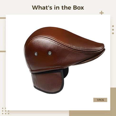 Men's Winter Brown Leather Newsboy Hat, Adjustable Hunting Cap with Concealed Ear Flap, Fits 22.4 to 23.6 in in Saudi Arabia