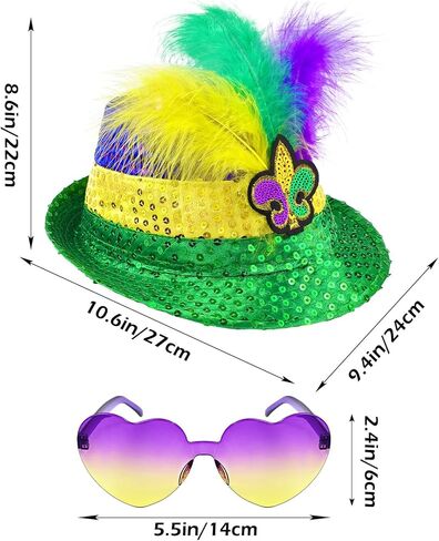 Hikkcos Mardi Gras Hat Sequin Fedora Hat Purple Yellow Green Mardi Gras Costume Accessories Headwear Parade Outfit in Saudi Arabia