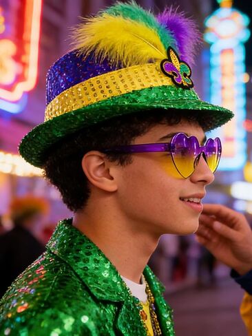Hikkcos Mardi Gras Hat Sequin Fedora Hat Purple Yellow Green Mardi Gras Costume Accessories Headwear Parade Outfit in Saudi Arabia